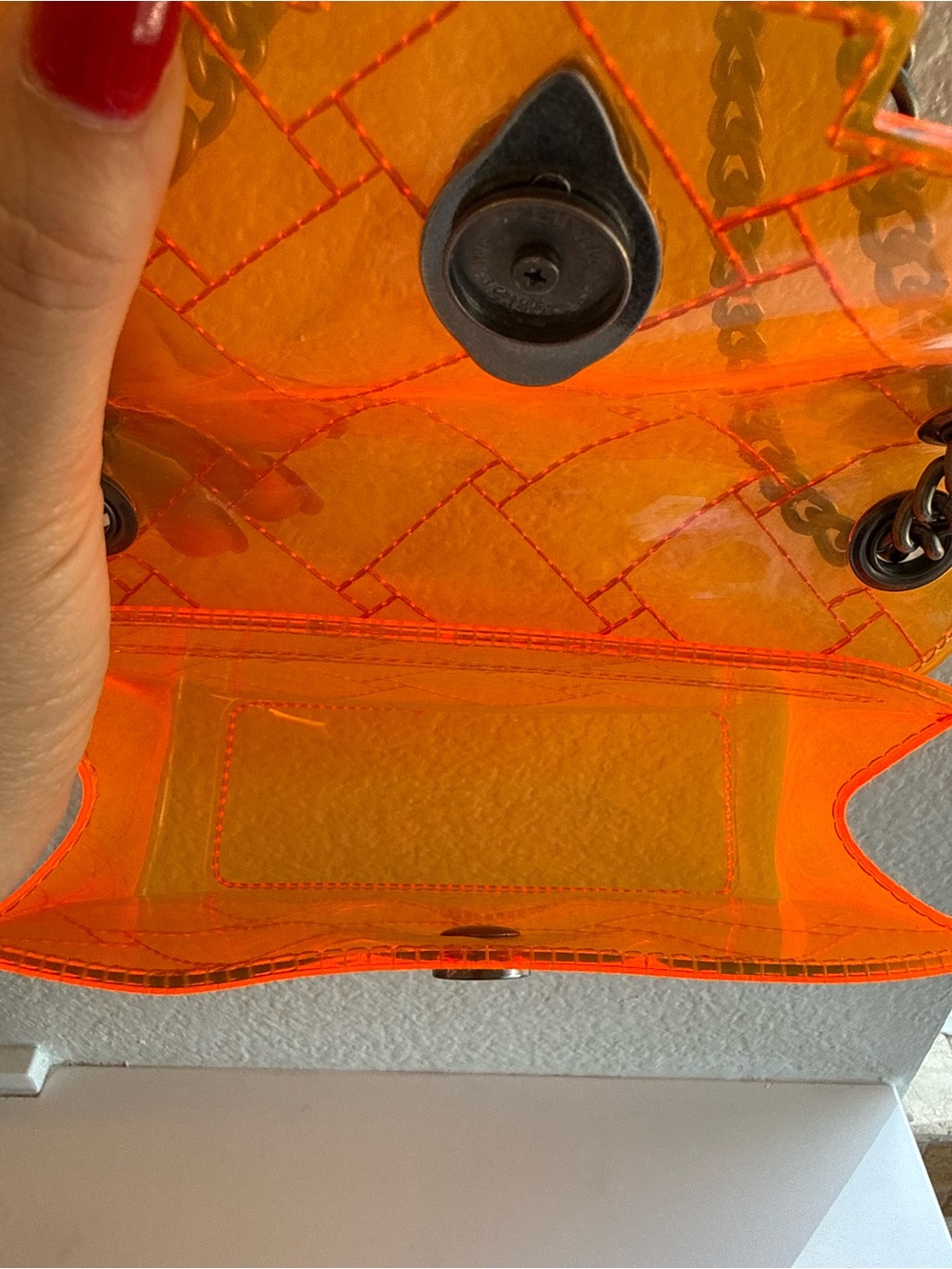 Kurt Geiger London Orange Mini Kensington Vinyl Clear Crossbody Bag - Picture 12 of 17